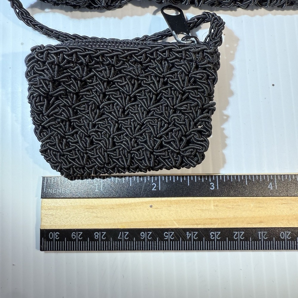 Vintage CHATEAU Crochet Crossbody Strap Purse Bag W/ Flap Coin Purse Boho Black - Picture 12 of 14